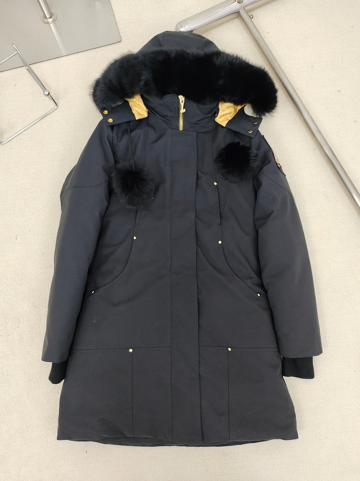 Moose Knuckles Women's Long Hooded Parka with Gold-Tone Details