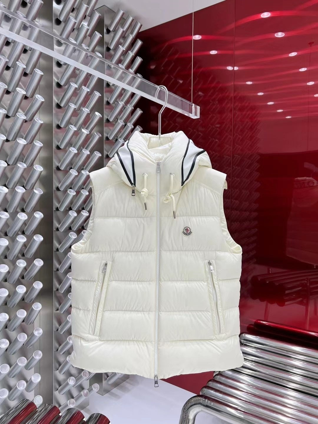 Moncler Hooded Down Vest with Lettering