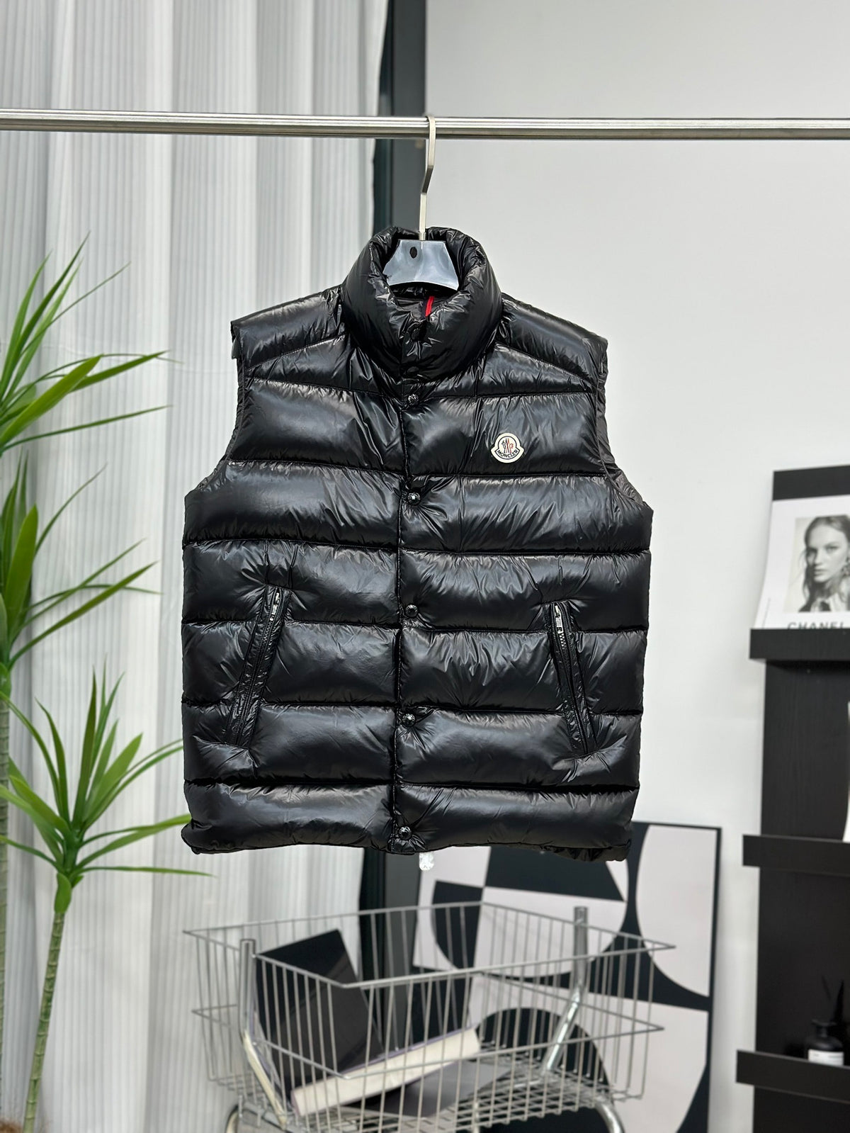 Moncler Glossy Quilted Puffer Vest in Black