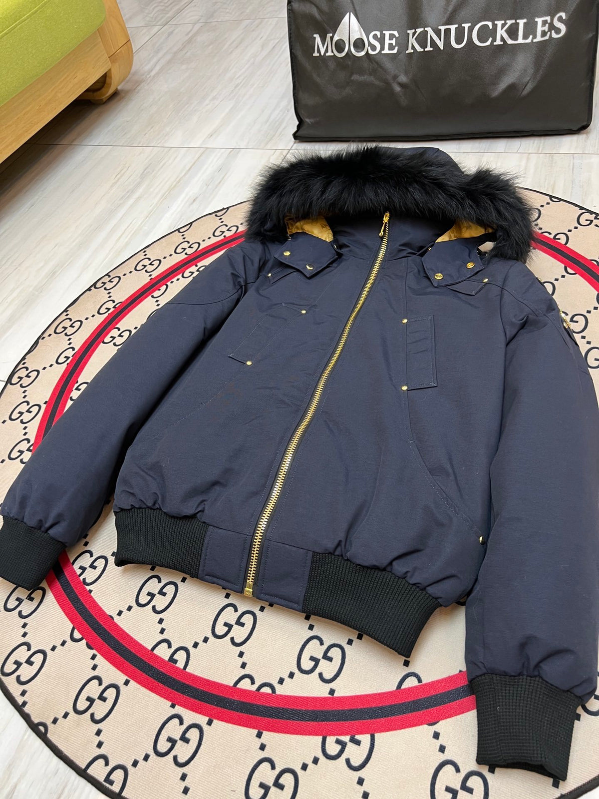 Moose Knuckles Men's Hooded Bomber Jacket with Gold-Tone Details