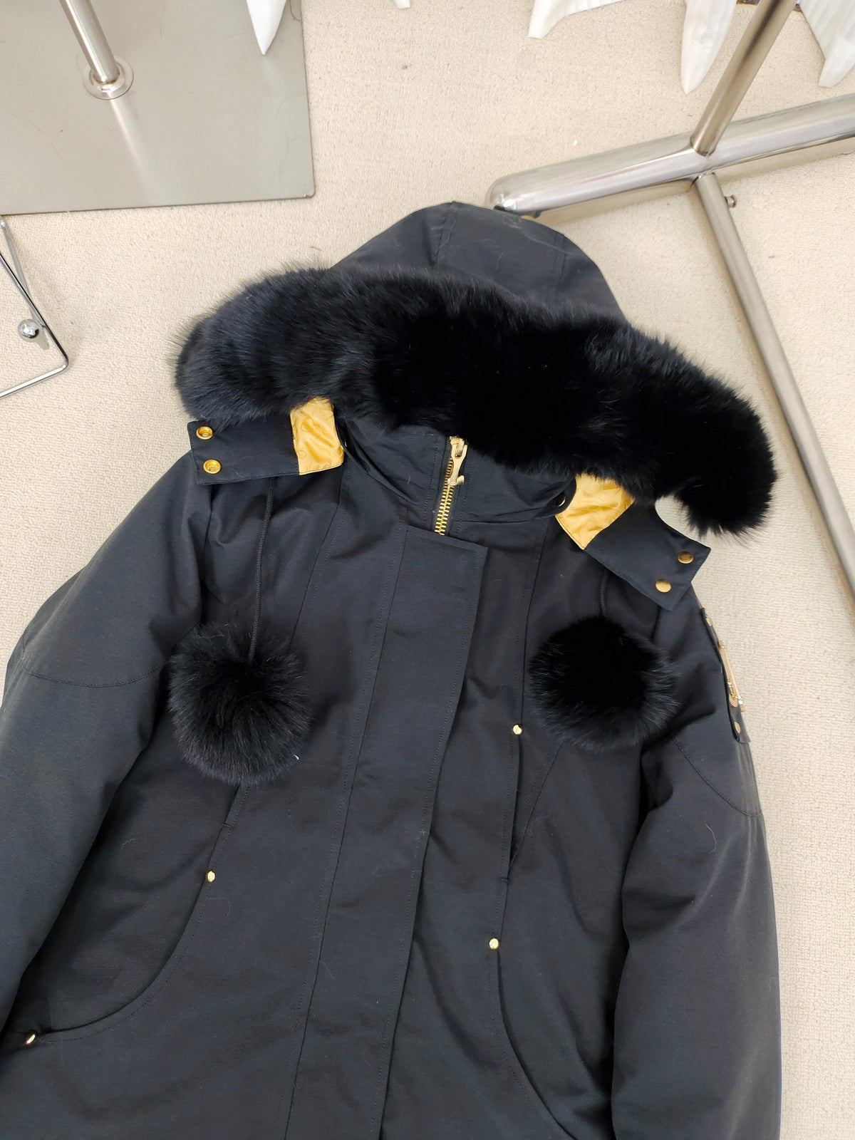 Moose Knuckles Women's Long Hooded Parka with Gold-Tone Details