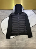 Moncler Hooded Knit-Sleeve Quilted Jacket in Black