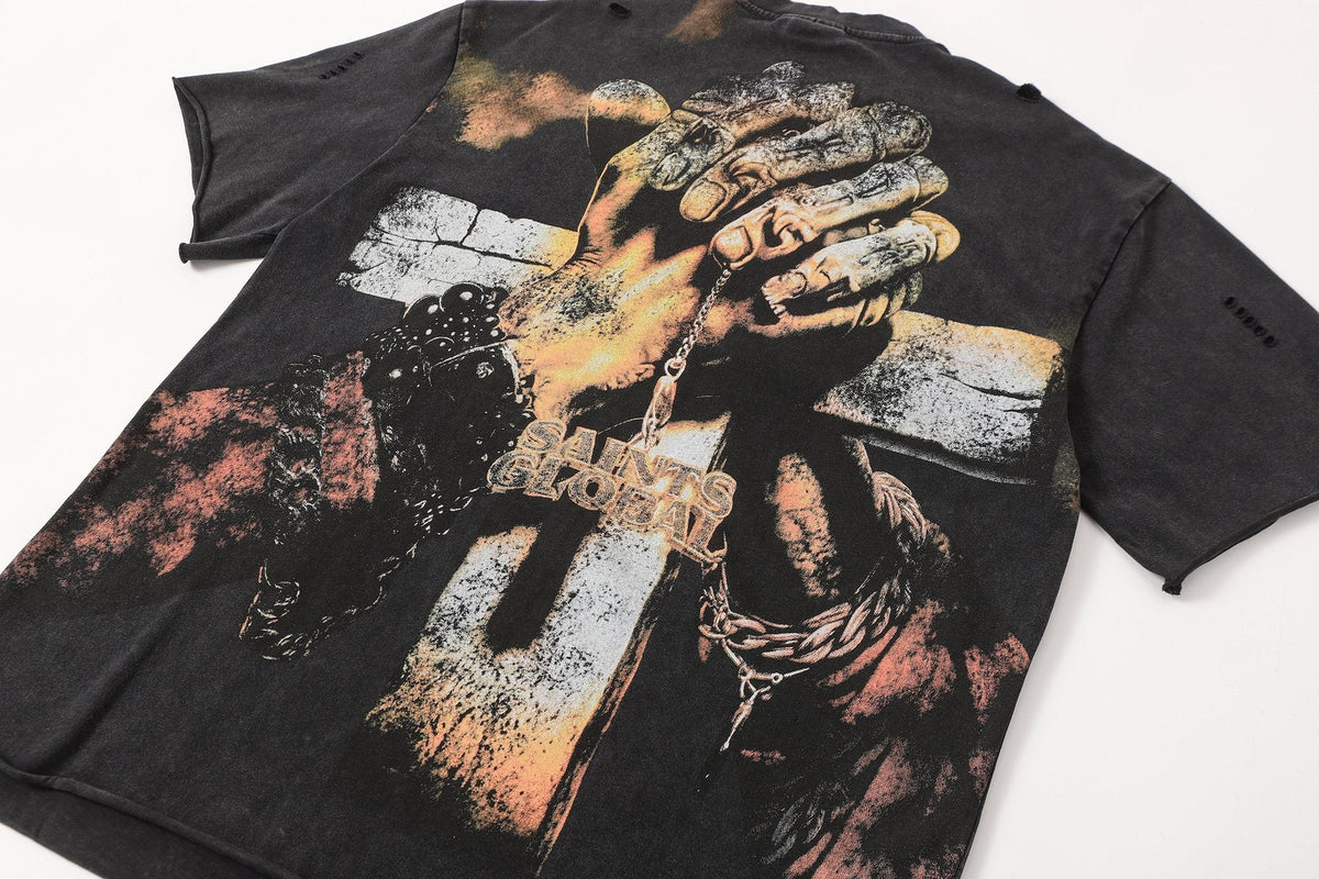 SAINT Washed Black Front & Back Graphic T-Shirt