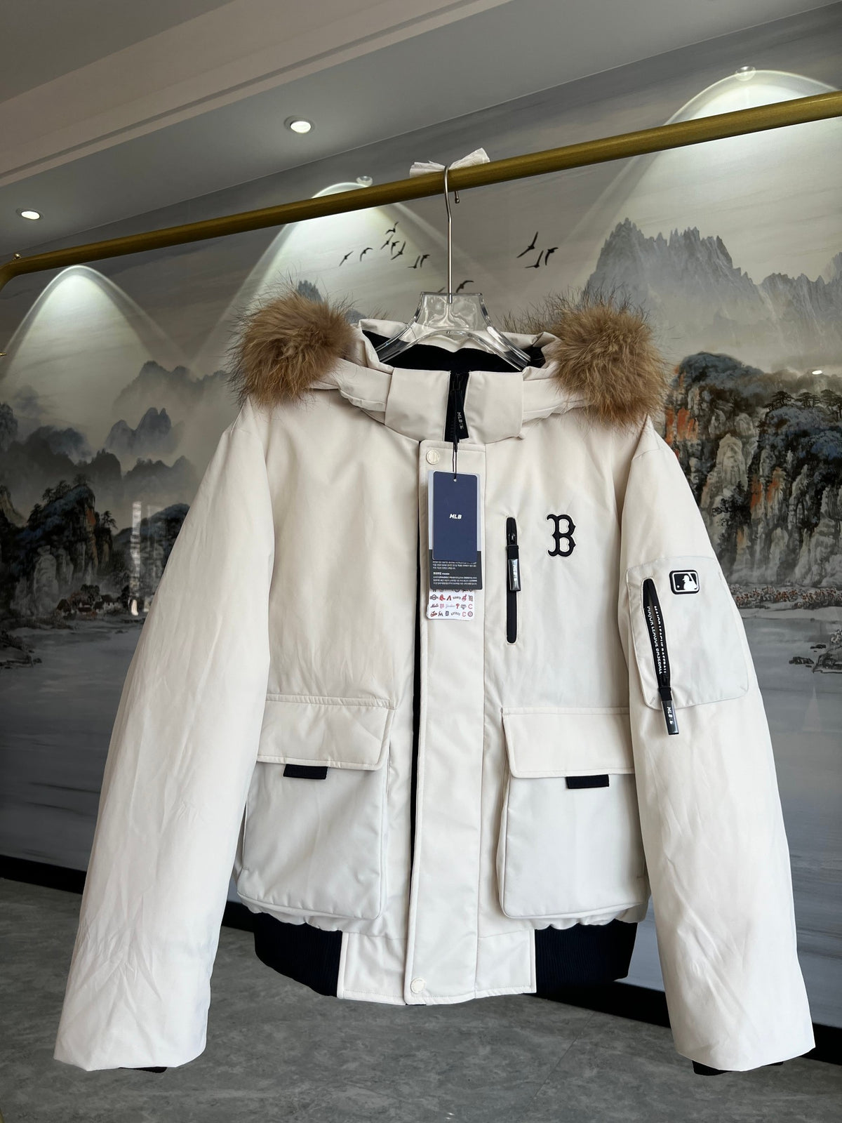 MLB Boston Red Sox Hooded Bomber Jacket in Ivory