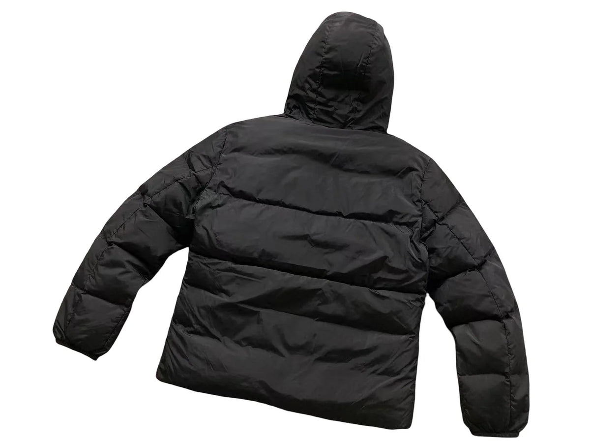 Moncler Black Hooded Puffer Jacket with Logo Lettering