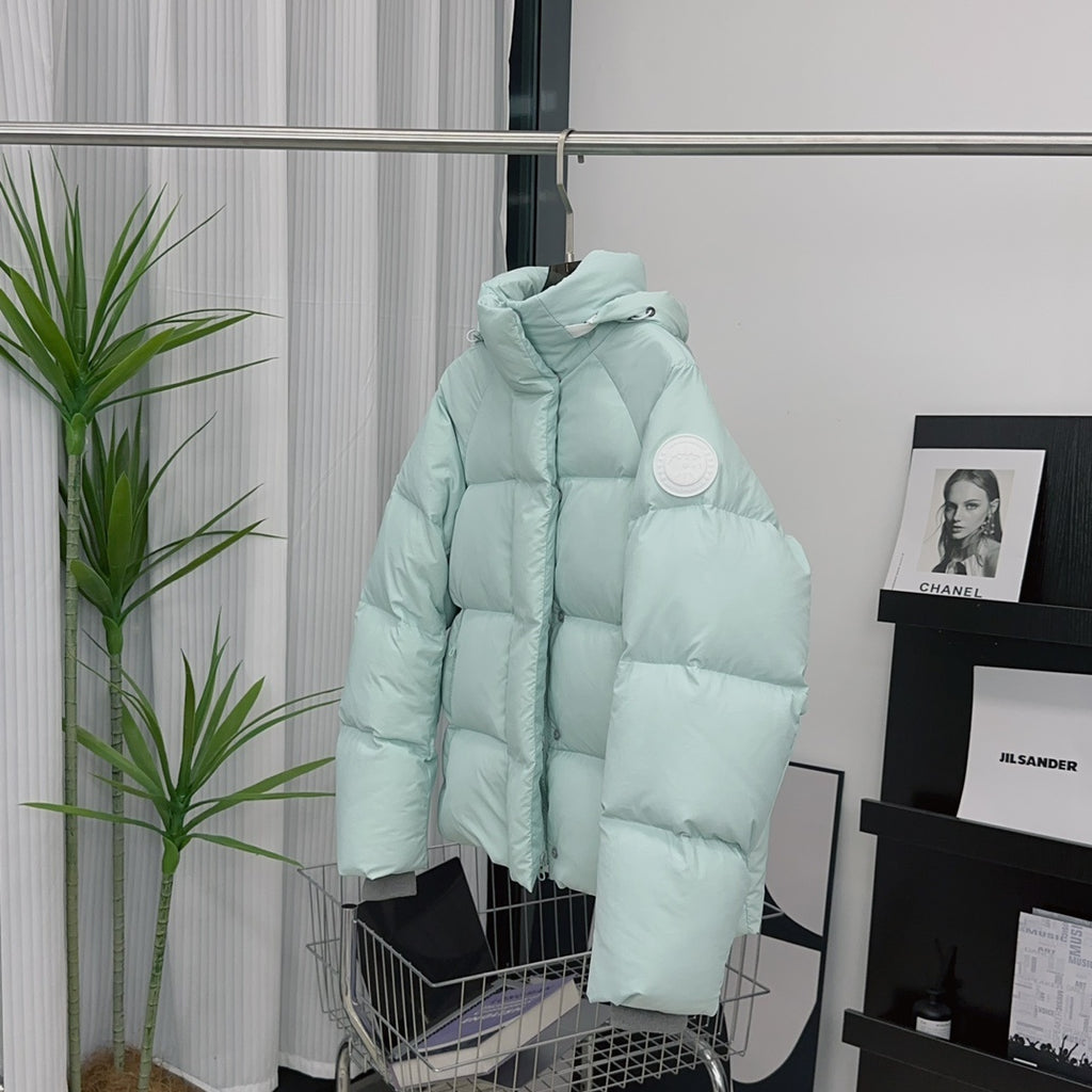 Canada Goose White-Badge Hooded Puffer Jacket in Mint Green
