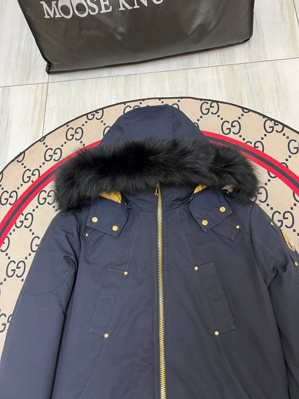 Moose Knuckles Men's Hooded Bomber Jacket with Gold-Tone Details