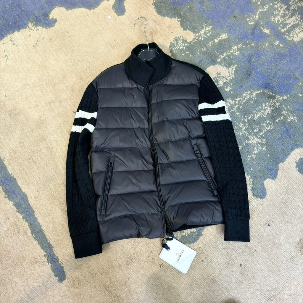 Moncler Quilted Knit Hybrid Jacket with Striped Sleeves