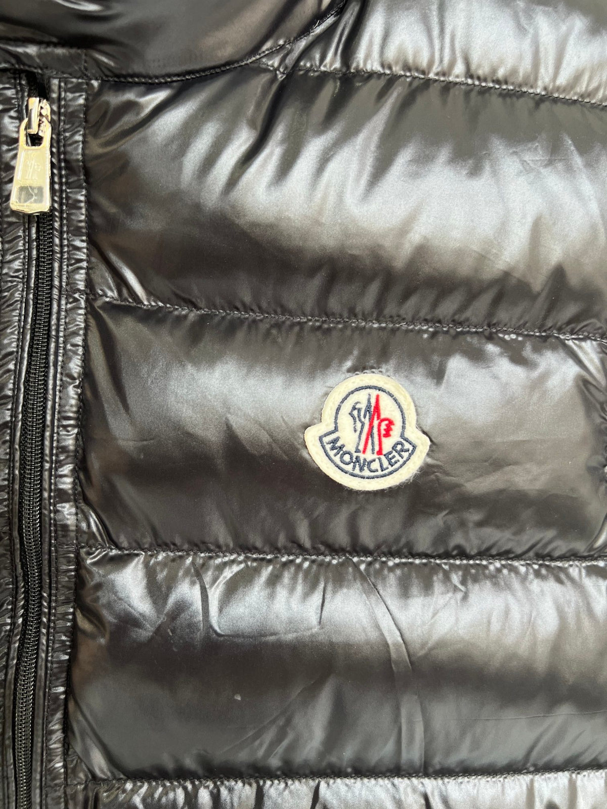 Moncler Glossy Puffer Vest with Angled Zip Pockets in Black
