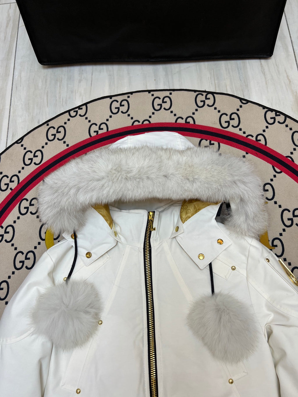 Moose Knuckles Women's White Hooded Bomber Jacket