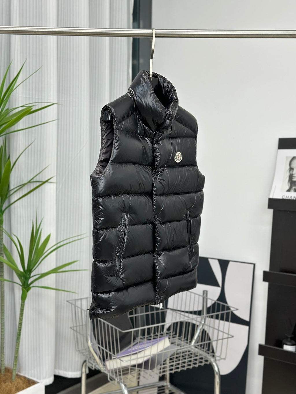 Moncler Glossy Quilted Puffer Vest in Black