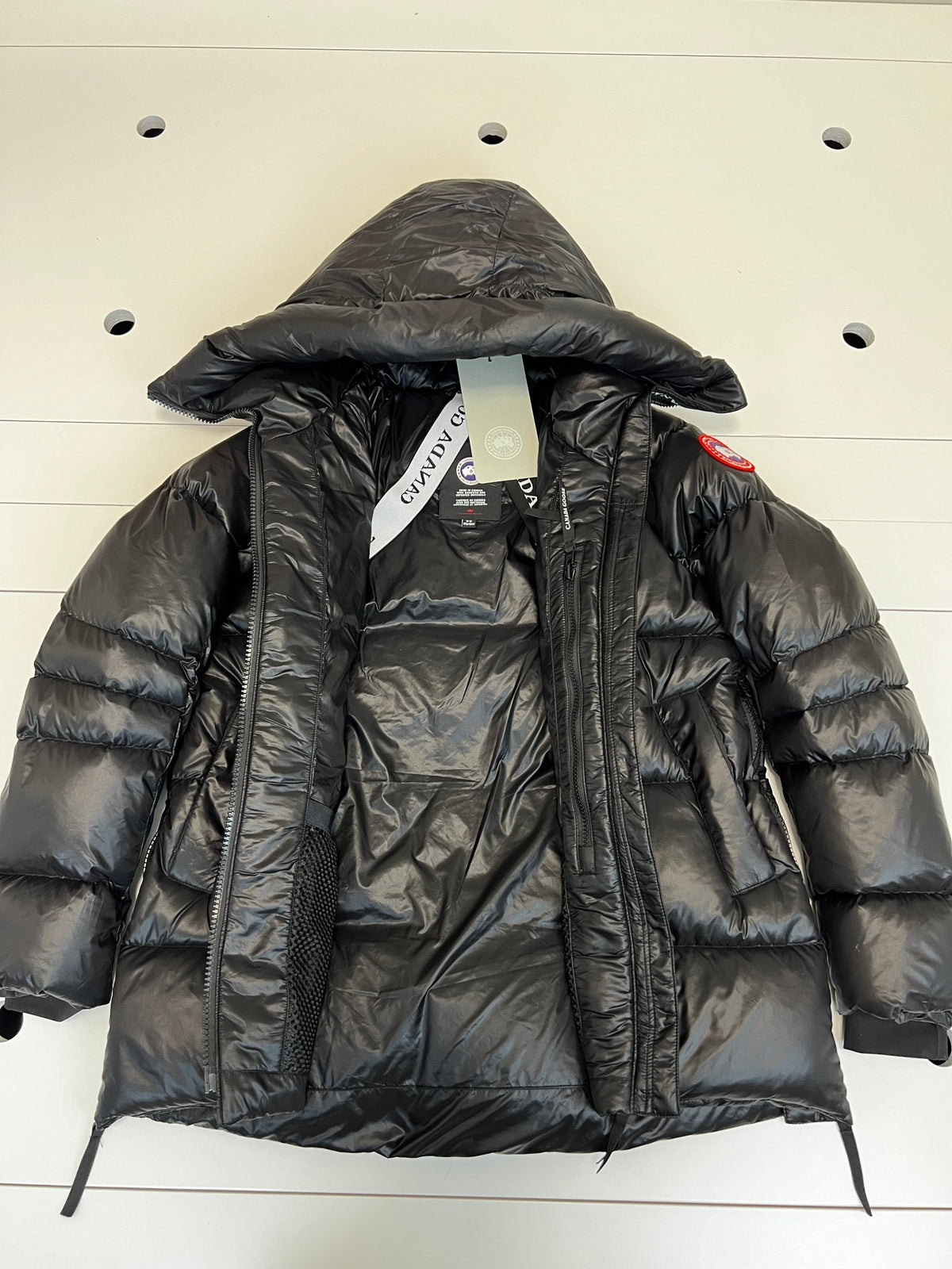 Canada Goose Women's Glossy Hooded Puffer Jacket in Black