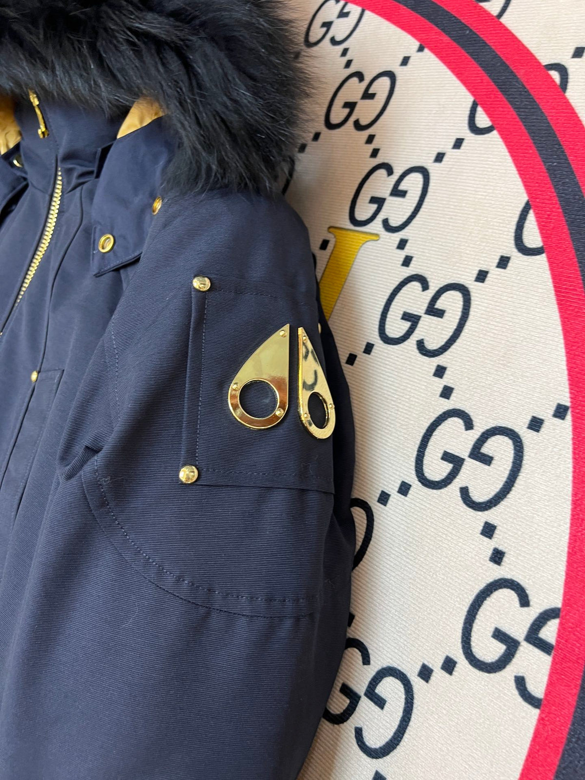 Moose Knuckles Men's Hooded Bomber Jacket with Gold-Tone Details