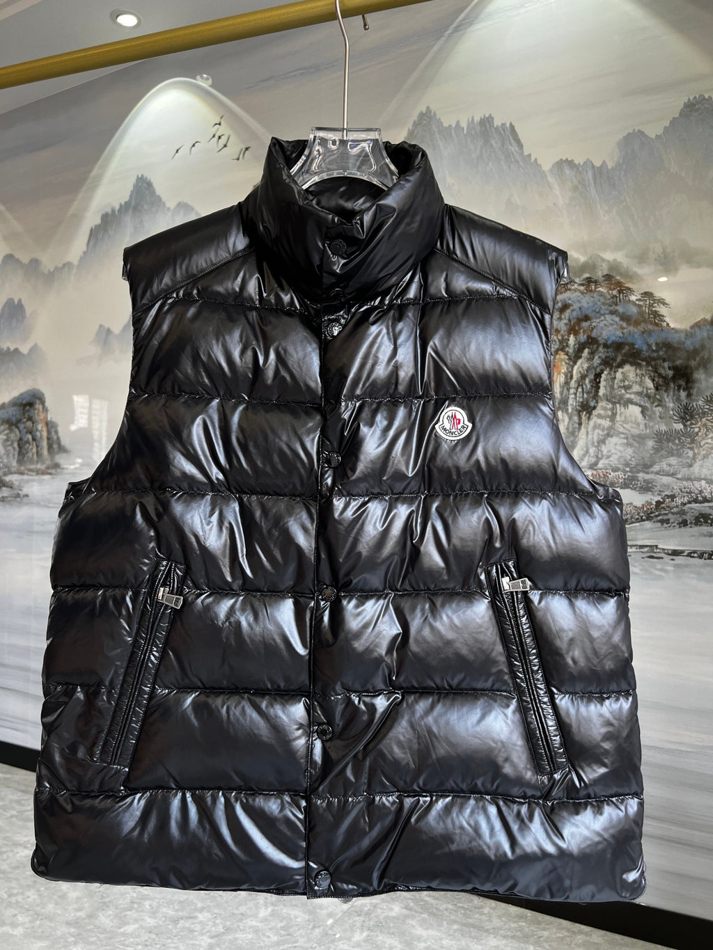 Moncler Glossy Quilted Puffer Vest in Black
