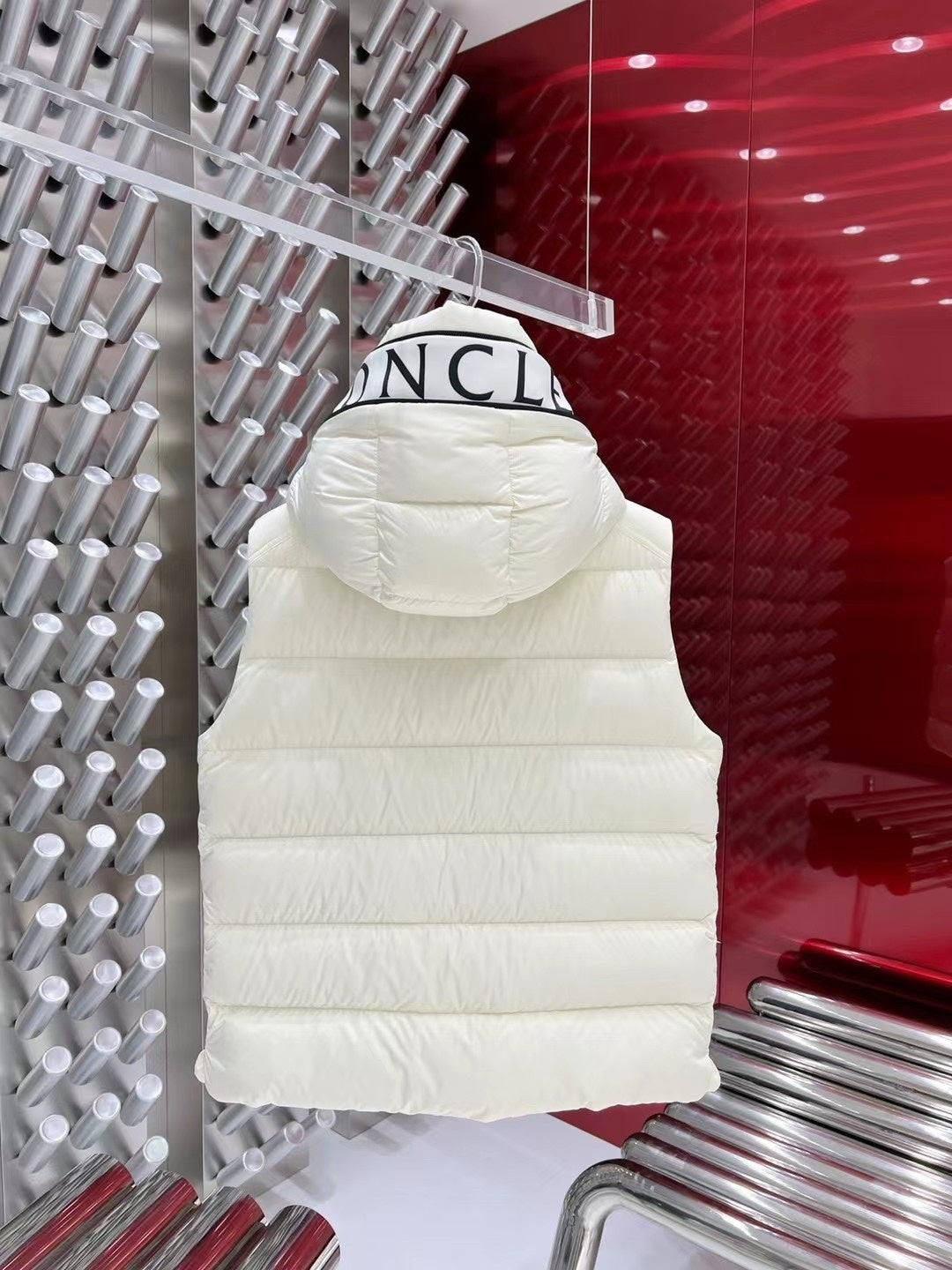 Moncler Hooded Down Vest with Lettering