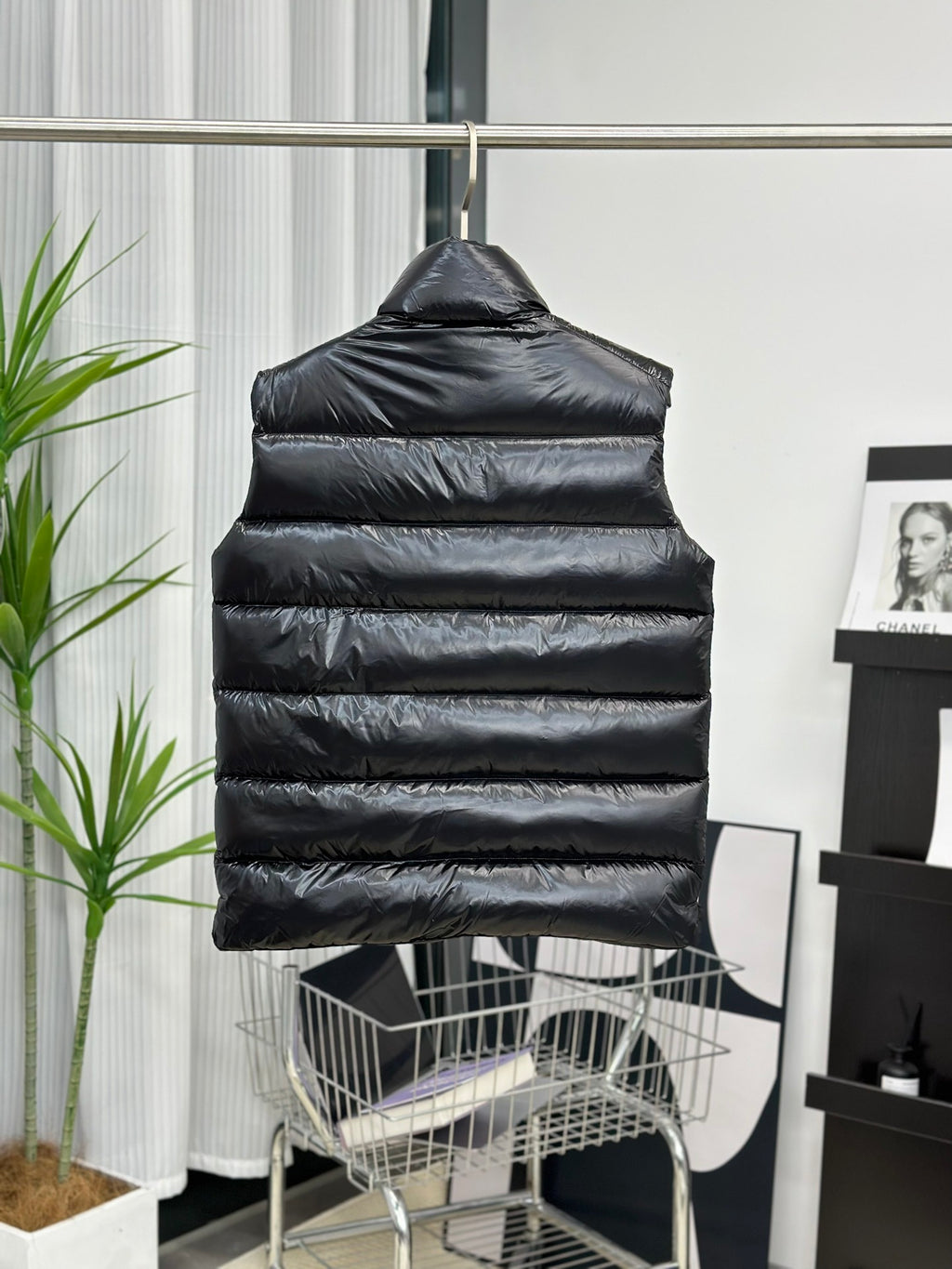 Moncler Glossy Quilted Puffer Vest in Black