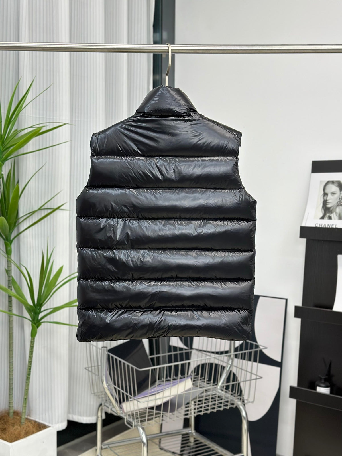 Moncler Glossy Quilted Puffer Vest in Black