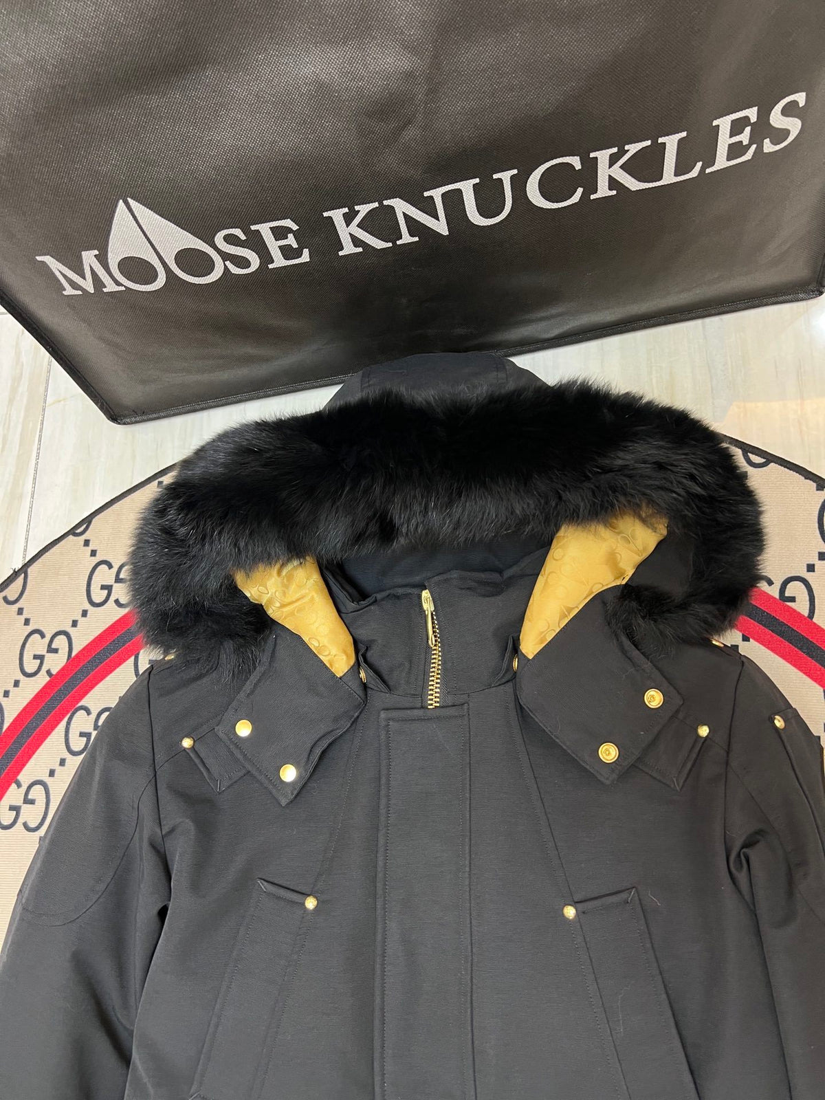 Moose Knuckles Men's Long Hooded Parka with Gold-Tone Details