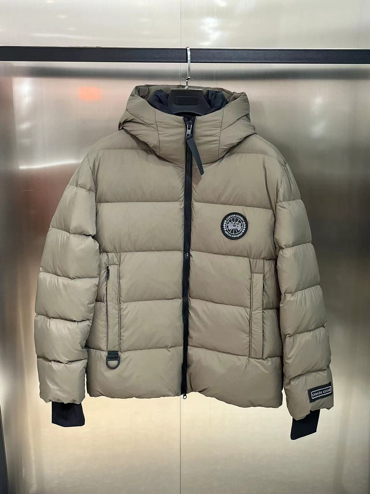 Canada Goose Black-Badge Hooded Puffer Jacket in Khaki