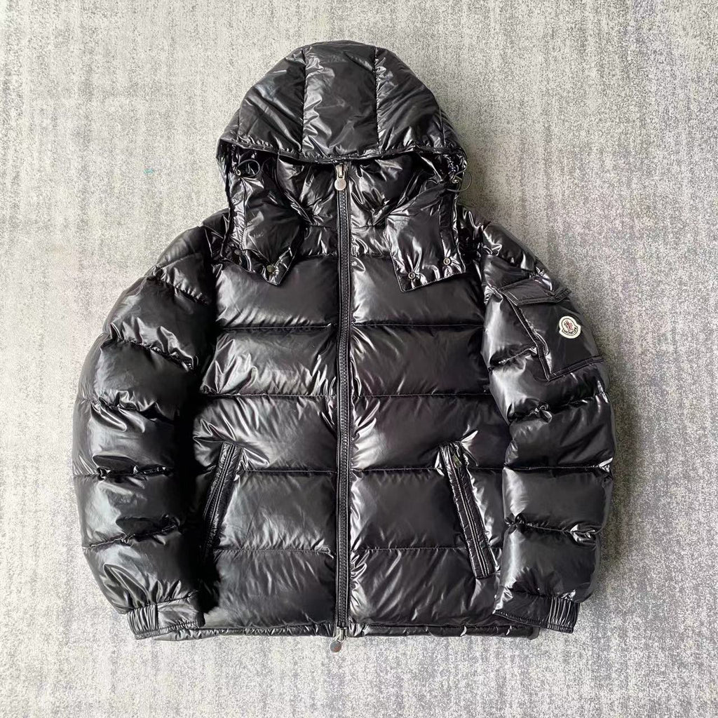 Moncler Maya Hooded Puffer Jacket in Glossy Black