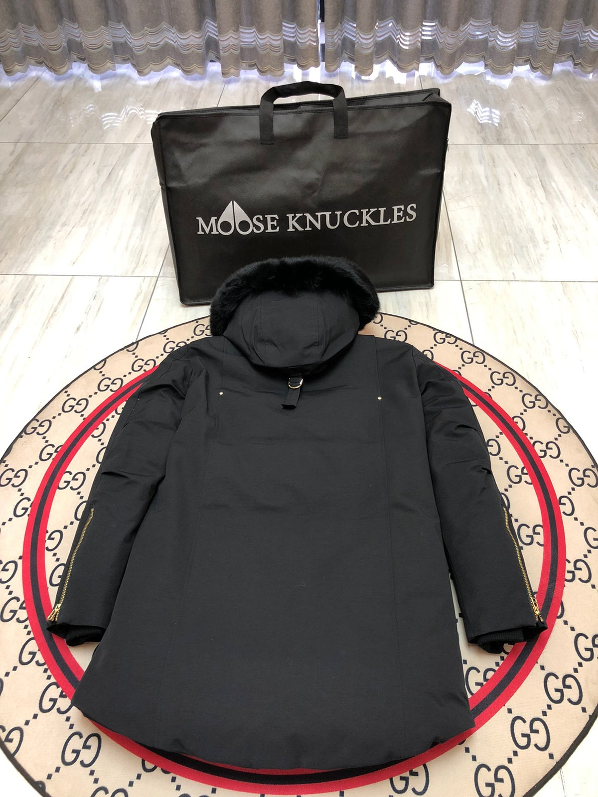 Moose Knuckles Men's Long Hooded Parka with Gold-Tone Details