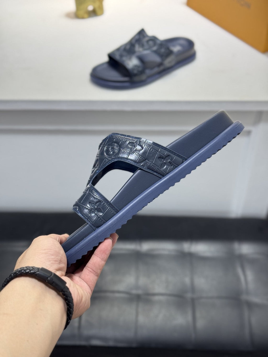 Louis Vuitton Embossed Strap Slide Sandals