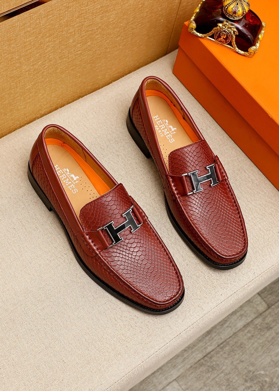 Hermès Textured H-Hardware Loafers
